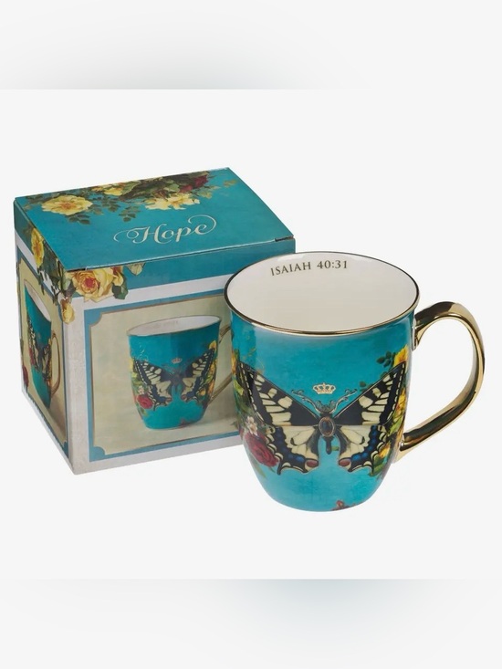 Other - 1275.  Hope Turquoise Butterfly Accent Mug with Gold Handle